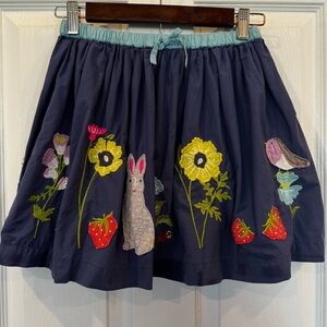 Mini Boden Blue Springtime Bunny Appliquéd Skirt Size 9-10Y Cottagecore Easter